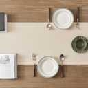 ZeeMart Linen Textured Border Table Runner, 14 x 48 Inch Cream, Farmhouse Style Cream Table Runners 48 Inches Long, Easy Care Everyday Polyester Table Runner