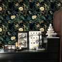 Dark Floral Peel and Stick Wallpaper Vintage Floral Contact Paper 16.9inchx118.1inch Flowers Bird Wallpaper Peel and Stick Boho Leaf Self Adhesive Removable for Bathroom Wall Paper Decor