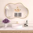 WEER Irregular Wall Mirror, 24x36 inch Gold Asymmetrical Wall Mounted Mirrors Decorative, Abstract Wavy Aluminum Alloy Frame for Bathroom, Bedroom, Living Room, Entryway