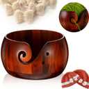WILLBOND Wooden Yarn Bowl 6 x 3 Inches Crochet Bowl Accessories Holder with Holes for Mother Birthday Gift DIY Hand Made Knitting String Lovers Handmade Yarn Storage