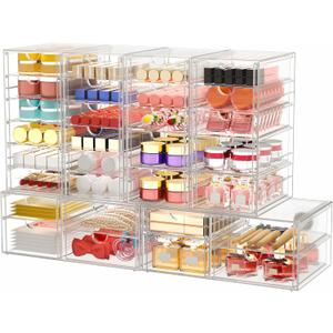 Makeup Organizer Storage With 30 Drawers, 6 Pack Desktop Office Supplies, Desk Organizers, Clear Desk Accessories, Dustproof Drawer Organizer and Storage for Make Up, Jewelry, Pen etc