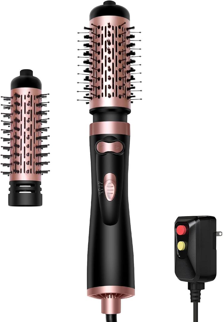 Rotating Hair Dryer Brush, 3-in-1 Round Hot Air Spin Brush Set with 2 Brushes (2" & 1.5"), Negative Ionic Blow Volumizer, 2 Detachable Auto-Rotating Curling Brush, Blow Dryer Brush