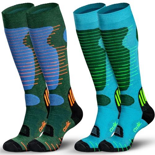 Ozaiic Merino Wool Ski Socks Mens Womens 2 Pairs for Skiing, Snowboarding, Thermal Knee High Winter Warm Sports Performance Socks, One Size