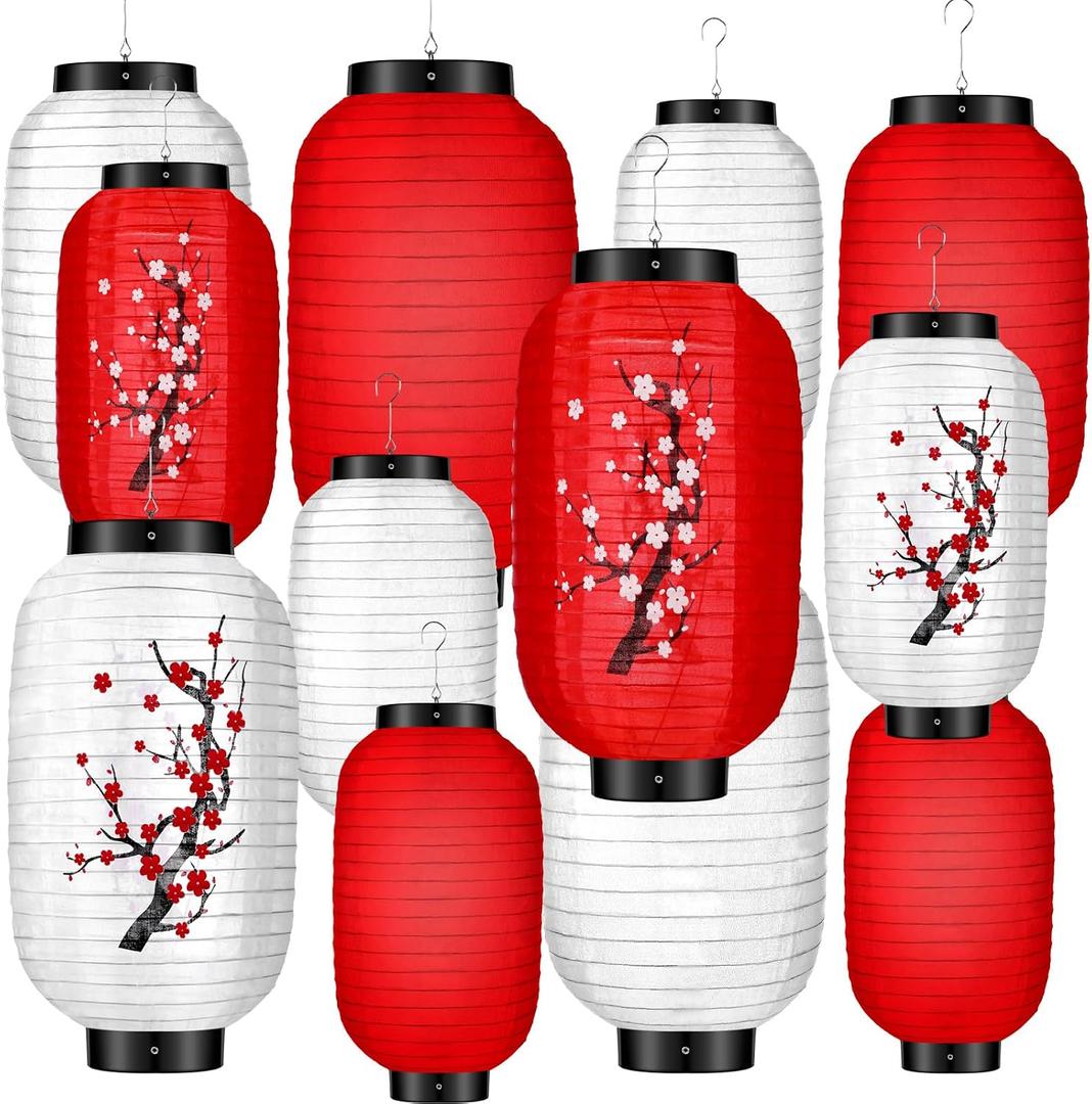 12 Pcs Japanese Paper Lantern Plum Blossom
