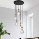 classy leaves Modern Gold Chandelier, 5 Light Cluster Pendant Light with Clear Glass Shades, Kitchen Island, Dining Room, Living Room, Bedroom, Foyer, Hallway