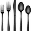30 Pcs Black Silverware Set, Stainless Steel Flatware Set Service for 6, Mirror Polished Cutlery Utensil Set, Durable Home Kitchen Eating Tableware Set, Include Fork Knife Spoon Set, Dishwasher Safe (Square-30 Pieces)