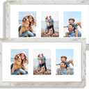 10x20 Picture Frame Set of 2, Distressed White Wood Frame with Real Glass Collage Frame, Display Pictures Three 5x7 With Mat or 10 x 20 Without Mat - Horizontal or Vertical Wall Mounting