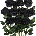 Luyue 10PCS Artificial Roses Flower with Stems Slik Fake Flowers Bouquet Realistic Long Stem Faux Rose for Valentines Day Wedding Home Decor (Black)