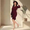 Women's Crewneck Casual Long Sleeve Sweater Dress Ruched Wrap Work Wedding Split Mini Dresses (XXL)