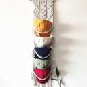 Macrame Cap Holder, Boho Hats organizer for baseball Caps, Hat Rack for Wall Hanging Decoration, Cap Rack for collection Display, Handmade Cap Hanger Storage Organizer (Five hats)