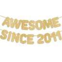 2 x Pre-Strung Awesome Since 2011 Gold Glitter Banner, Happy 15th Birthday Decorations for Girl, 15 Year Old Anniversary Party Decor for Boy