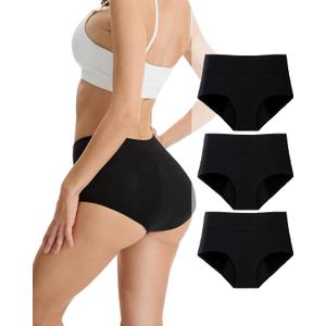 Period Underwear for Women Heavy Flow, Absorbency Leak Proof, All - Day Long Overnight Protection, Postpartum Briefs (Black-3pack)