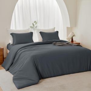 MIOTO Oversized King Duvet Cover 120x120-3 Pieces Prewashed Cotton-Like Extra Soft Bedding Set, Includes 1 Duvet Cover with Zipper Closure & 2 Pillow Shams(120x120, Grey)