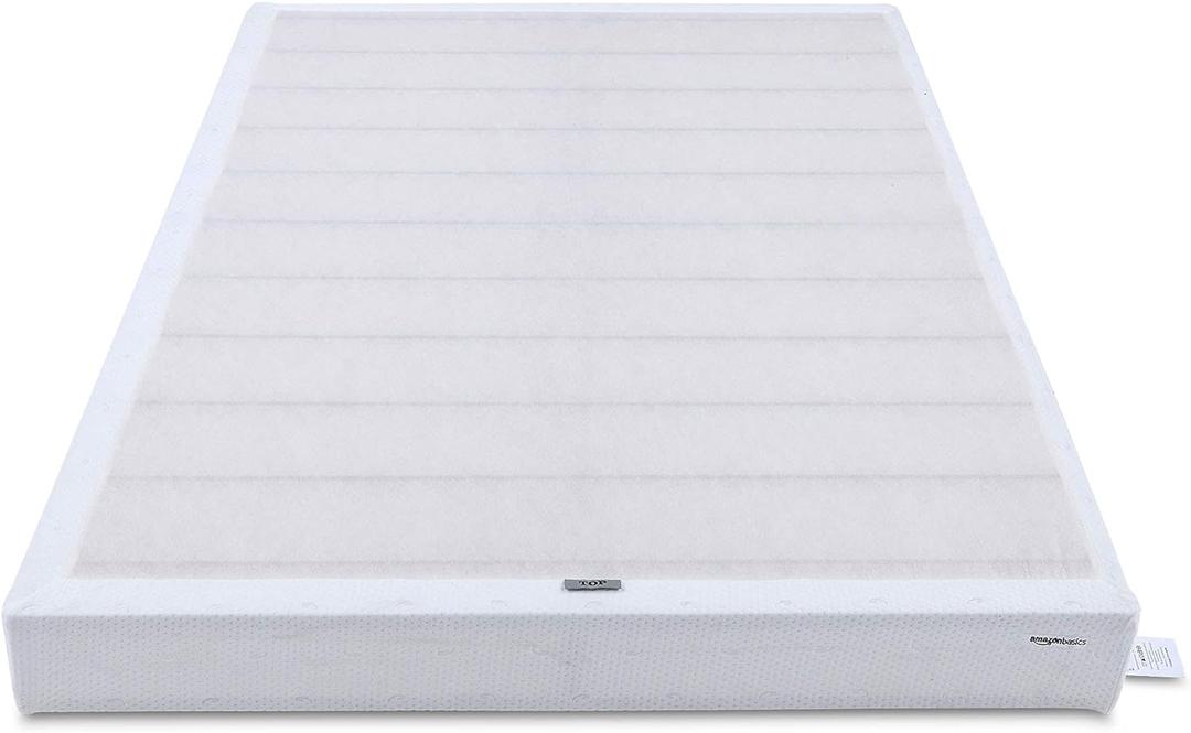 Amazon Basics Smart Box Spring Bed Base, 5-Inch Low Profile Height Mattress Foundation, Sturdy Durable Steel Support, Tool-Free Easy Assembly, Queen, 79" x 59.5" x 5", White