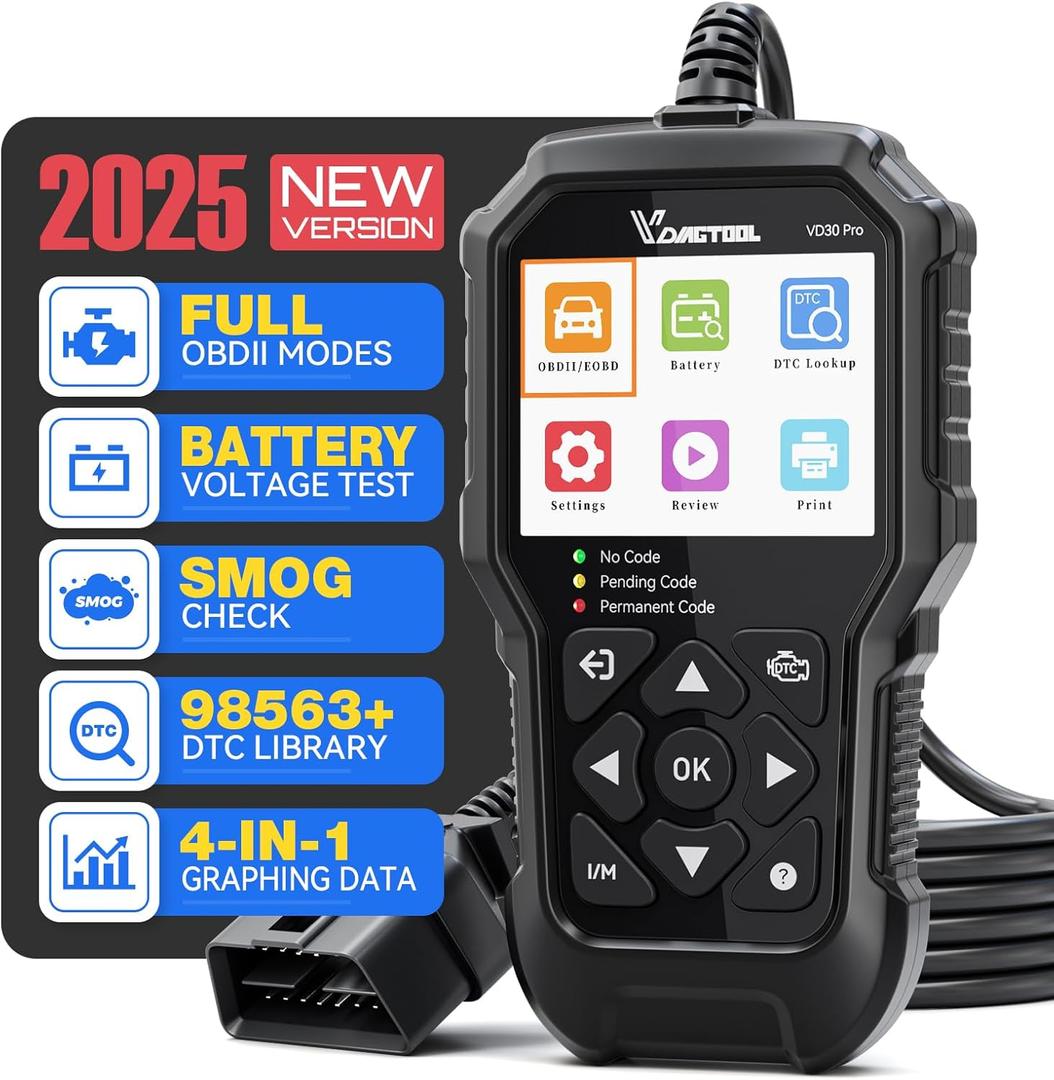 VDIAGTOOL VD30 Pro Car Code Reader, OBD2 Scanner Diagnostic Tool for Cars and Trucks, Check Engine Code Reader, OBD2 Scanner with Reset, escaner automotriz I/M Readiness for All OBDII Vehicles