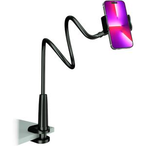 Cell Phone Clip Bed Stand Holder, with Grip Flexible Long Arm Gooseneck Bracket Mount Clamp for Desk, Compatible with iPhone 14 Pro Max XR X 8 7 6 or Other 3.5-7" Devices (Black)