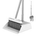 JOYMOOP Black Broom and Dustpan Set, Upright Angle Design with Built-in Comb Teeth for Home, Office, Hardwood Floors, Pet Hair