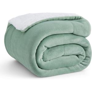 Bedsure GentleSoft Sherpa Fleece Throw Blanket for Couch, Non-Heated, Thick and Warm Throw for Women and Men, Soft Fuzzy Plush Blanket for Spring, Sage Green, 50x60 Inches