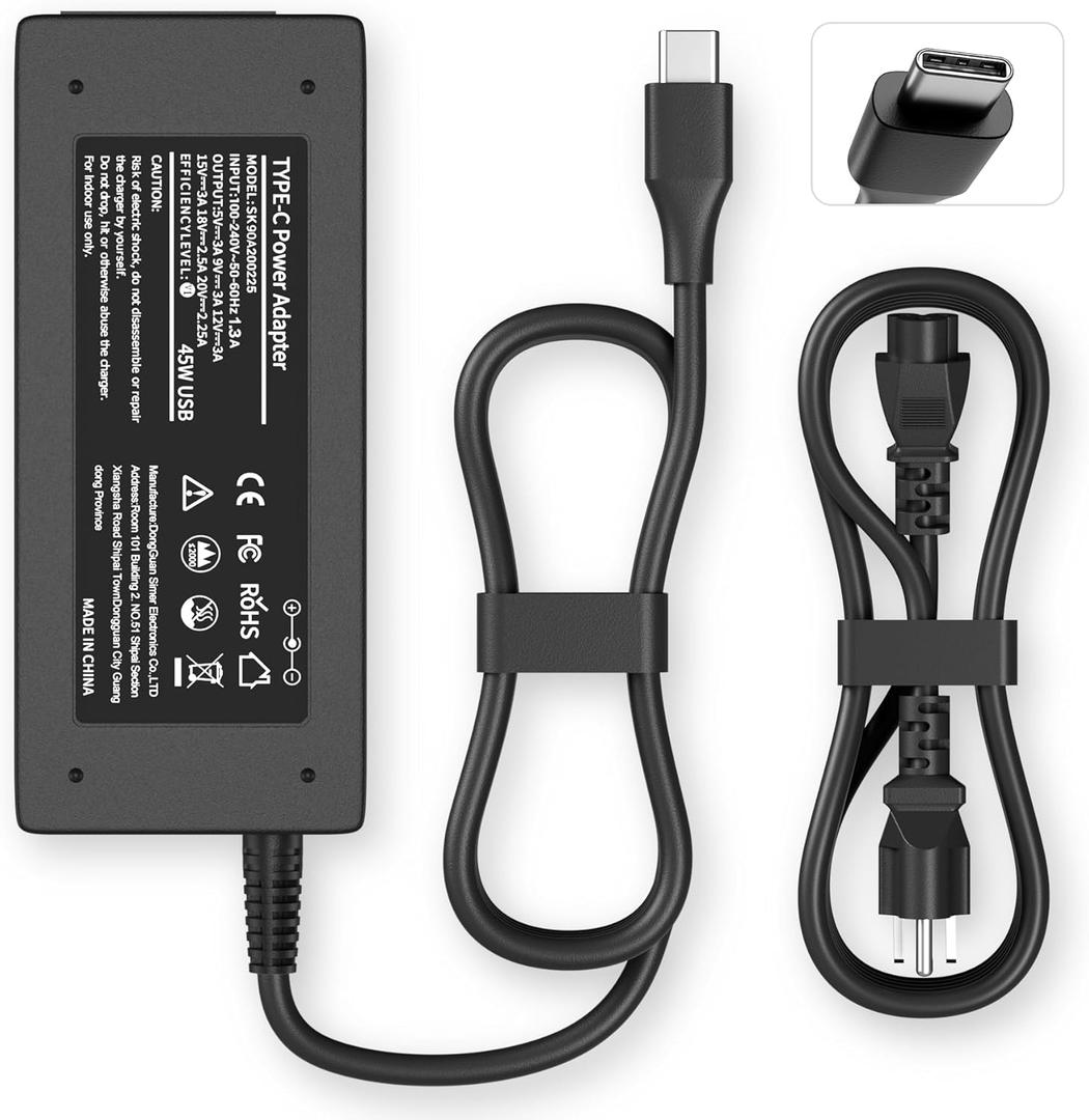 USB C Laptop Charger 45W Compatible with hp chromebook/Spectre X360, Lenovo ThinkPad/Yoga, Dell Chromebook/Latitude, Acer, Asus, Samsung, Google Series Universal Chromebook Type C Power Cord