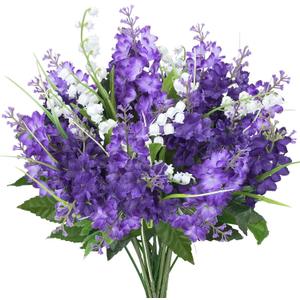 10Pcs Lilac Flowers Artificial Bouquet Fake Purple Flowers Faux Lilacs Mix Bush Artificial Purple Silk Flower Bulk Arrangements Summer for Table Centerpieces Home Kitchen Wedding Decorations