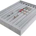 Extra Soft Premium Quality Gray Plush Velvet Jewelry Rings Collection Tray Organizer Stackable Storage Home Organization Store Showtray Drawer Insert Divider