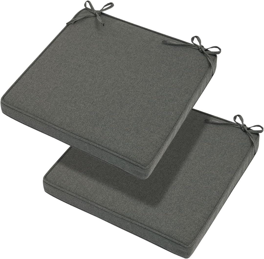 Magpie Fabrics Indoor Outdoor Waterproof Square Chair Cushion, 18" x 18" x 2.5", 2 Pack, Water Resistant Seat Cushions, for Patio Garden Office, Dark Grey