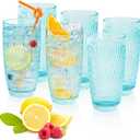 CREATIVELAND Highball Beverage Glasses Set of 6 TURQUOISE Colored Thick & Heavy Base Big Capacity 14.87oz|440ml, Drinking Glass Tumbler for Iced Tea, Water, Soda & Juice and Cocktails etc