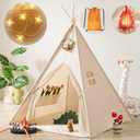 Tiny Land Teepee Tent for Kids, Kids Tent with Star Lights, Kid Play Tents for Girls and Boys, Foldable Toddler Tents, Washable Kid Indoor Tents, Warm Reading Nook & Room Decor
