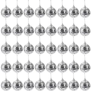 40 Pack Mirror Disco Ball, 2 Inch Silver Hanging Disco Light Mirror Ball with Attached String for Party Wedding Home Decoration, Stage Props, Christmas Xmas Tree Ornament
