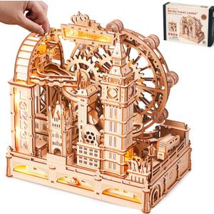 ROBOTIME Wooden Town Marble Run - 3D Wooden Puzzles for Adults EGB01 Night City Marble Run Kit - Wooden Puzzle Models for Adults to Build - Space/STEM/Engineering Gift
