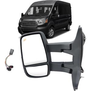 Left Driver Side Mirror Long Arm Compatible with 2015-2025 Ford Transit 150 250 350 350HD Left Side Rear Door Mirror with Signal Light and Blind Spot Sensor