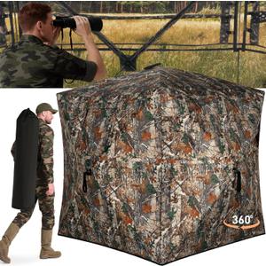 TLC Sport Hunting Blind with Carrying Bag, 270/360 Degree See Through Ground Blind, Pop Up Hunting Blind Portable Concealed Camouflage Tent for 2/3/4 Person, Camouflage