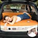 KMZ SUV Air Mattress with Built-in Pump & 2 Pillows, Thickened Flocked PVC, Quick 90-Seconds Inflation Air Bed, Portable & Durable Car Air Bed for Camping, Travel, Truck