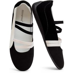 iiimmu Women Ballet Flats Mary Jane Sneakers with Elastic Straps with Cushioned Insole for Daily Wear, 7