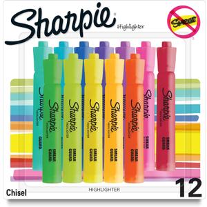 Sharpie Tank Highlighters, Chisel Tip, Assorted Colors, 12 Count - Back to School, Office, Teacher Supplies