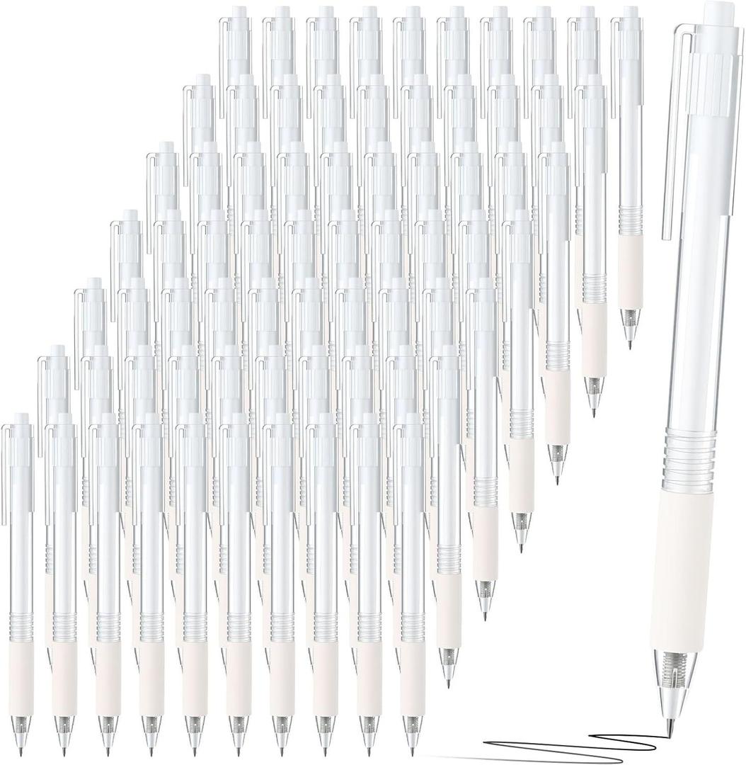 Motiskyy 100 Pcs 0.5mm Black Gel Ink Pens Bulk, Retractable Click Medium Point Ballpoint Pens Smooth Writing Comfortable Grip for Back to School Office Classroom Business Home Work(White,Modern)