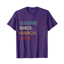 Gildan 17 Years Old Legend Since March 2008 17th Birthday T-Shirt, S