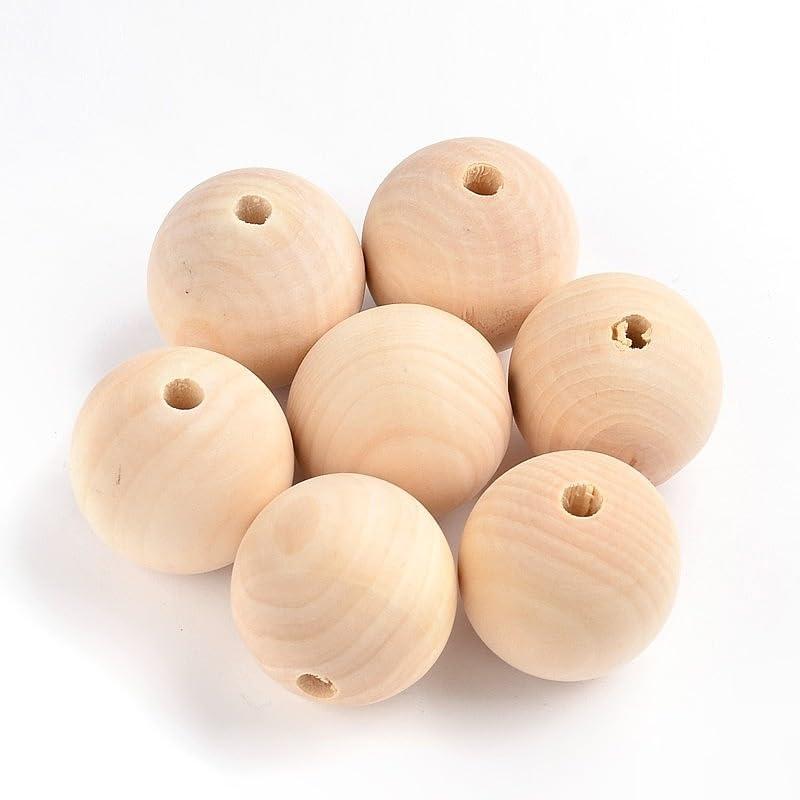 Craftdady 50Pcs 40mm Natural Wood Beads Unfinished Round Wood Loose Beads Large Hole Wooden Ball Spacer Beads for Jewelry Craft Making Home Party Decor Hole: 7mm