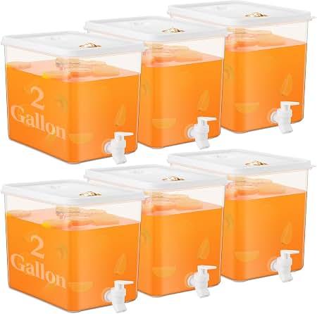 Domensi 6 Pack Drink Dispenser for Fridge with Spigot, 2 Gallon