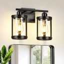 2-Light Black Bathroom Light Fixtures, 13.8 Inch Modern Bathroom Vanity Lighting Fixtures Over Mirror with Clear Glass and Metal Cage Wall Sconce Lights for Bath, E26, OS-3014BK-2W