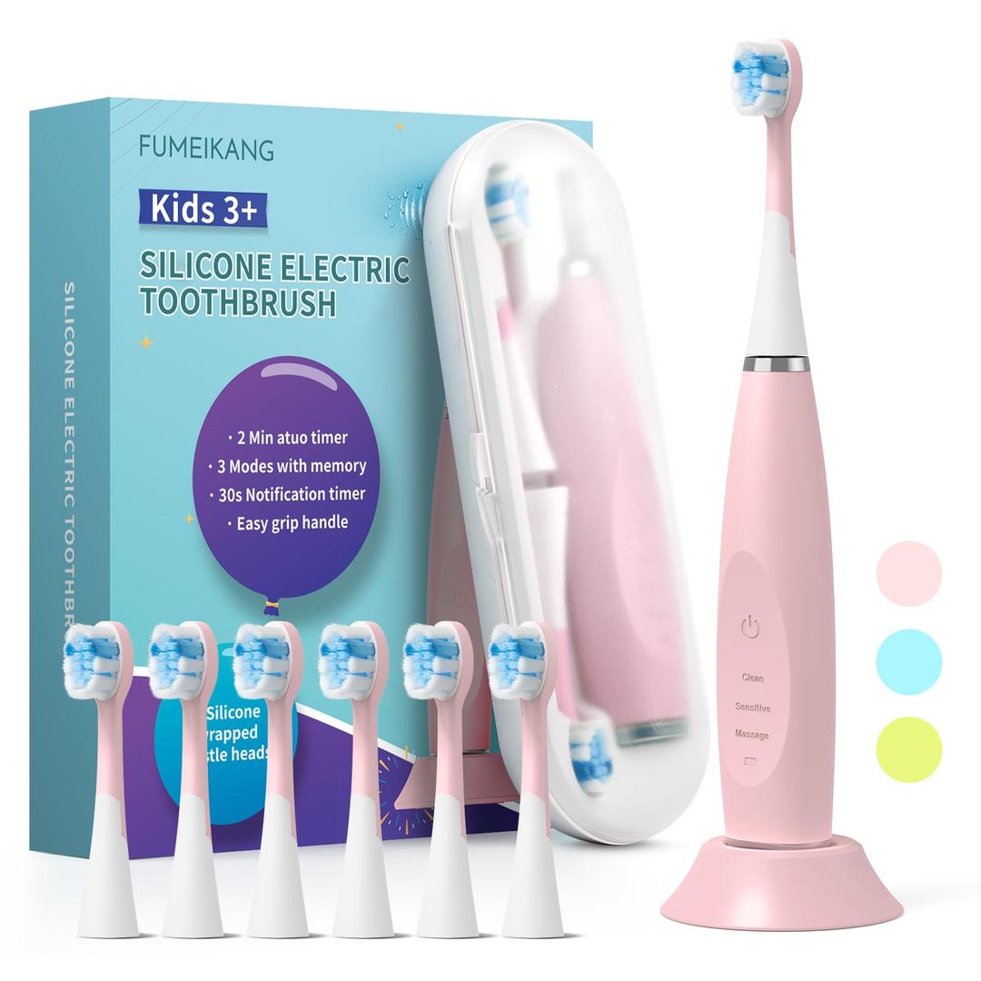 Kids Electric Toothbrushes Sonic Rechargeable Tooth Brush Gifts for Boys and Girls Smart Timer Power Toothbrush - 3 4 5 6 7 8 9 10 11 12 (Pink)