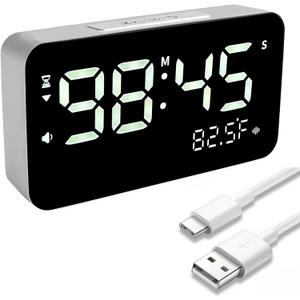 Rohome Talking Alarm Clock and Countdown Timer, Hourly Chime for Visually Impaired Elderly Seniors Blind, Battery Operated, Snooze, Temperature, Vibration, Rechargeable, 99 Minutes Led Count down Timing