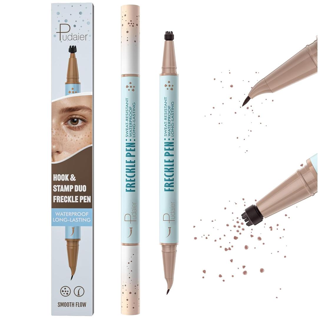 2-in-1 Dual Ended Microblading Freckle Pen & Freckle Stamp,Waterproof Freckle Stamp & Precise 15Tip for Natural Lifelike Freckle Makeup,Perfect Make up,Last 24Hrs. (03.CHESTNUT+NATURAL COFFEE)