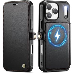 for iPhone 17 Pro Max Case Wallet Compatible with Magsafe, PU Leather Flip RFID Blocking Card Holder Stand Shockproof Magnetic Women Men Wallet Phone Case Cover for iPhone 17 Pro Max, Black