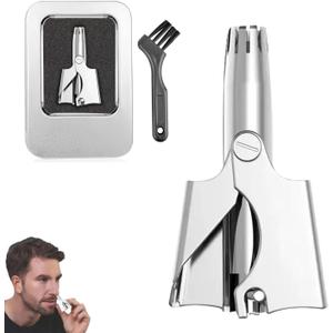Stainless Steel Hair Trimmer for Men and Women | Manual Nose and Ear Hair Trimmer | Nose Clippers, 360 Rotating Hair Trimmers | Washable Nose Hair Remover | Silver