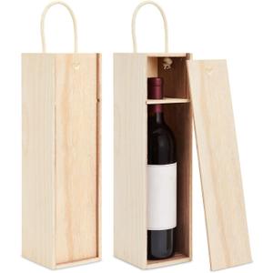 Juvale 2 Pack Unfinished Wooden Wine Boxes with Handles for DIY Crafts, Gifts, Birthday and Housewarming Parties, Customizable with Paint, Engravings, and Imprints (14x4 in)