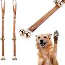 CATHYLIFE Leather Dog Doorbells for Door Knob, Adjustable Brass Potty Training Bells for Puppy to Go Outside, Easy Dog Door Bell for Potty Training, Brown Leather Golden Bells - 2 Pack