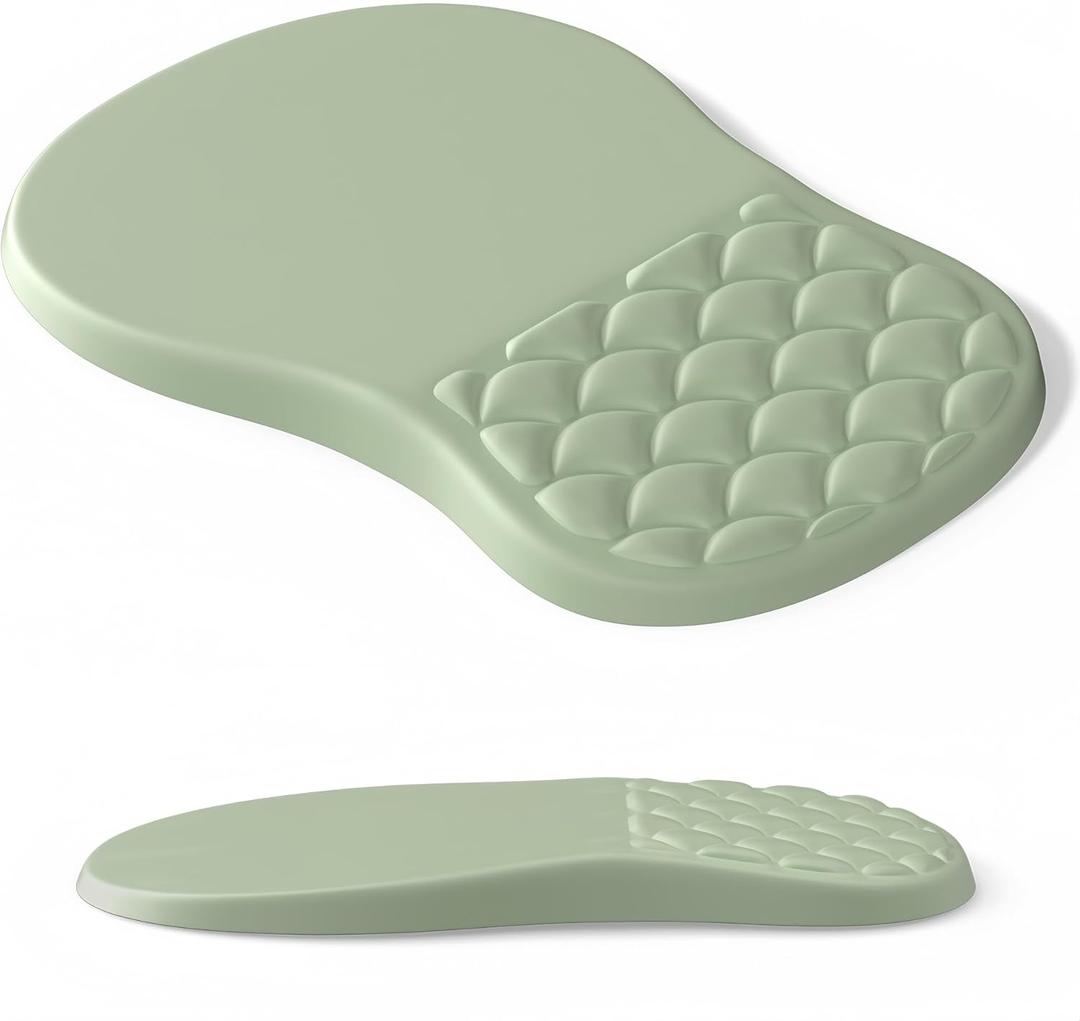 Ergonomic Mouse Pad Wrist Support,Friendly Green Wrist Rest Mousepad for Carpal Tunnel Pain Relief,Integrated Memory Foam Slope Massage Bulge Design