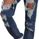 Ripped Jeans Womens Distressed high Waisted Jeans for Women Trendy Wide Straight Leg Y2k Pants Womens Jeans (Black, M)