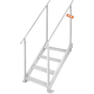 VEVOR Dock Stairs 4 Steps, 500lbs Load Pool Steps, Adjustable Height Aluminum Dock Ladders, Pontoon Boat Ladder with Handrails & Widen Nonslip Pedals for Lake/Pool/Marine Boarding/RV/House